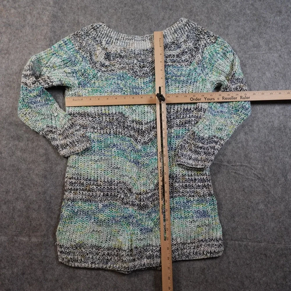 J Jill Sweater Womens Small Tunic Chunky Knit Marled Blue Stripe Cotton Pullover